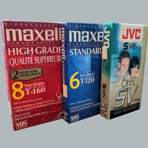 Vintage Blank VHS Lot — JVC + Maxell Sealed Tapes (3 Pack) - Picture 2 of 3